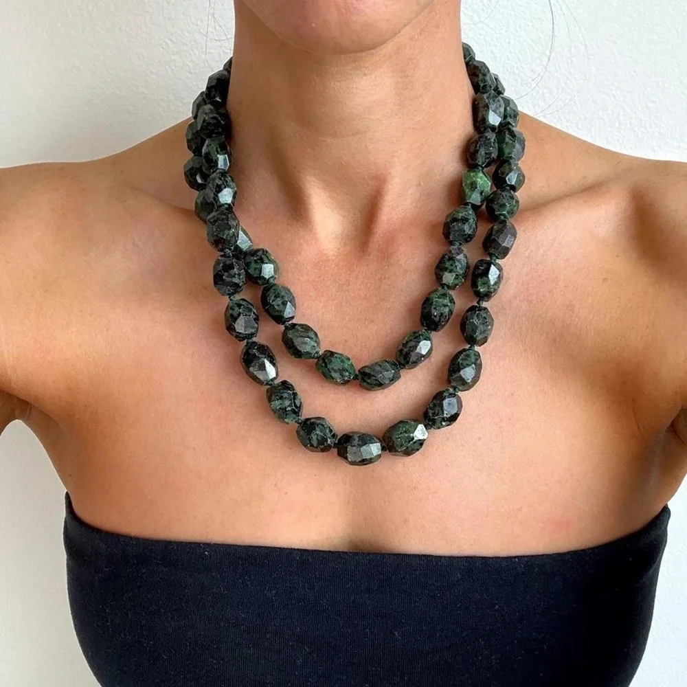 Statement Multi-Strand Emerald Green Faceted Stone Necklace